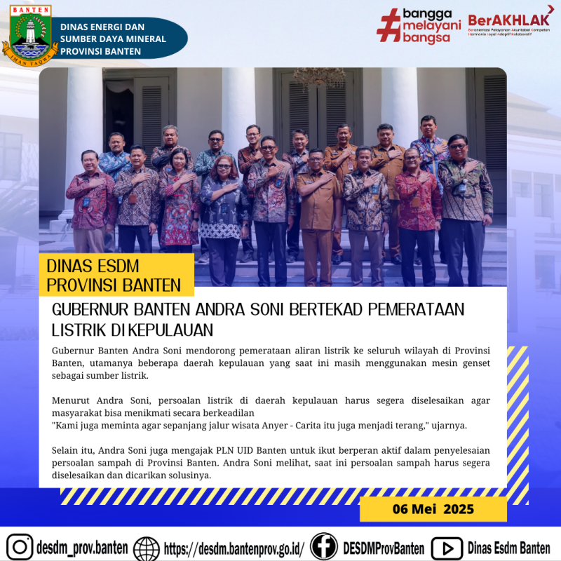 Gubernur Banten Andra Soni Bertekad Pemerataan Listrik di Kepulauan